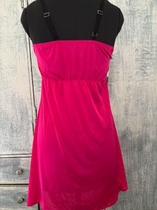 Vibrant Pink Mini Dress with Black Bow