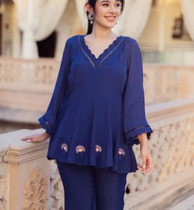AACHO Blue Embroidered Co-ord Set