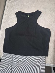 Black Top and Striped Skirt Dress