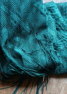 Elegant Teal Woven Dupatta with Fringes
