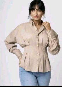 combo Beige Button-Up Top and bag
