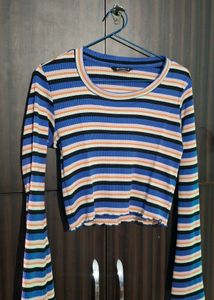 Striped Cropped Bell Sleeve Top