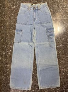 Off Duty Blue Boyfriend Cargo Wide Leg Denims