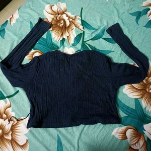 Navy Blue Lace-Up Ribbed Long Sleeve crop Top