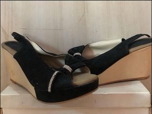 Black Wedges with Bow Detail