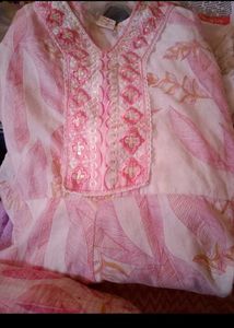 Pink Leaf Print Kurta Set