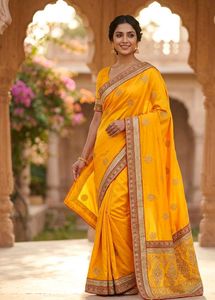 Vibrant Yellow Silk Saree