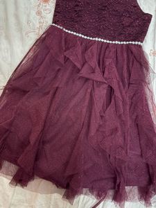 shimmery burgundy ruffle party dress for girls