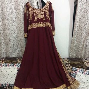 Maroon &amp; Gold Embroidered Ethnic Gown