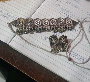 Elegant Oxidized Silver Necklace & Earring Set