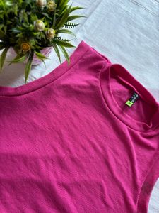 Pink Ribbed Crop Top with Tie Detail (Size-M)