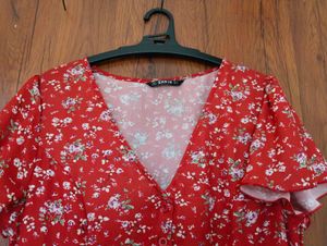 Charming Red Floral Print Dress