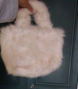 plush white faux fur H&amp;M bag