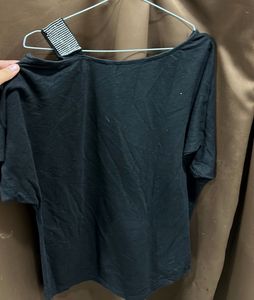 Black Cold Shoulder Top with Embellished Strap