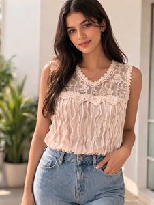 Chic Lace & Pleated Sleeveless Top