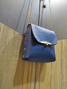 Chic Blue Embossed Shoulder Bag