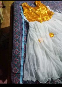 Girl's Yellow &amp; White Party Dress