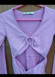 Ribbed Pink Cut-Out Long Sleeve Top &amp; Shorts Set