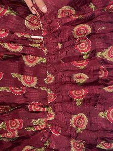 Maroon Printed Ethnic Skirt