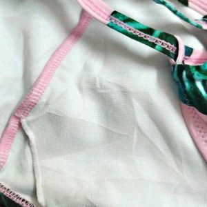 Pink Leaf Print Bikini Top