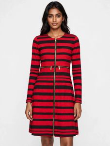 Red & Black Striped Zip-Front Dress