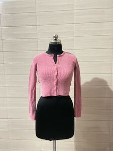 Pintresty 🌸Pink Button-Up Cropped Cardigan