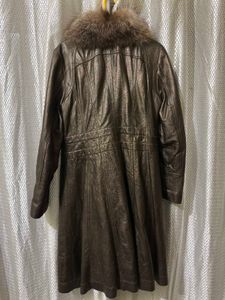 Women's Brown Leather Coat with Fur Collar