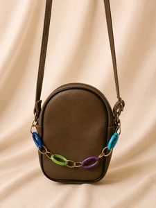 Chic Brown sling Bag with Colorful Chain
