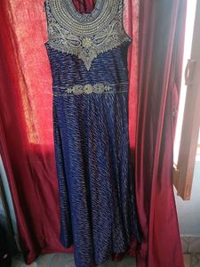 Elegant Blue Embroidered Gown