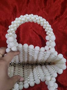 Elegant White Pearl Beaded Handbag