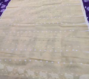Light Yellow Kolka Design Jamdani Saree
