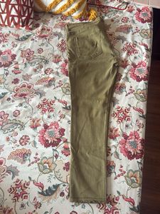 Olive Green Embroidered Jeans