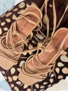 Nude Lace-Up Sandals