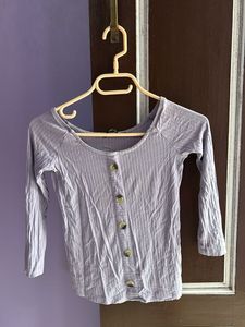 Nuon by Westside Lilac Ribbed Button-Up Top