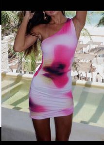 One Shoulder Pink Floral Print Mini Dress🎀💕🧞‍♀️