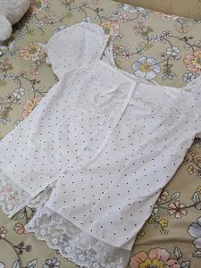 White Polka Dot Kurta Set