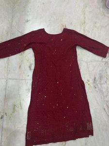 Maroon Embroidered Kurta
