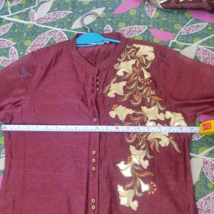 Unused Maroon Silk Cotton mix kurta
