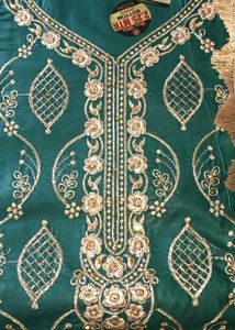 Elegant Green Embroidered dress material