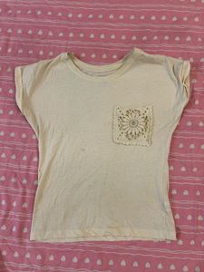 Cream Crocheted Pocket T-Shirt