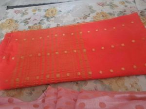 Vibrant Orange Saree with Golden