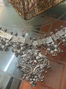 Antique Silver Floral Choker Necklace