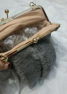 Cute Grey Furry Clutch Bag