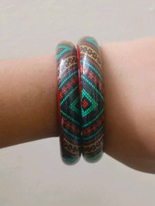 wooden Vibrant Patterned Bangles Set of 2