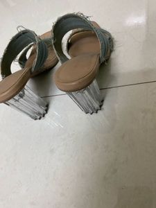 Blue Denim Block Heel Sandals