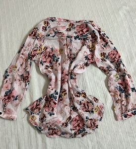 Sheer Floral Print Button-Up Top