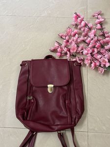 Maroon Faux Leather Backpack