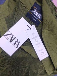 ZARA Green Pleated Long Sleeve Top