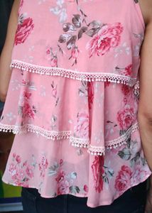 Cute Pink Floral Tiered Cami Top