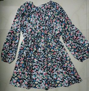 Black Floral Fit And Flare Dress